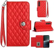 Compatible with Sony Xperia 1 V 5G Cover,Compatible with Sony Xperia 1 V 5G Card Slots Magnetic Closure Flip Kickstand Phone Case Red