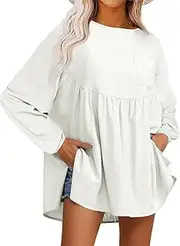 [Fisoew] Women's Tunic Shirt Long Sleeve Babydoll Peplum Tops Oversized Long Sleeve Shirts Maternity Casual Tops Tunic with Loose Fit, White, X-Large