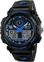 [SKMEI] Men's LED Waterproof Sport Army Alarm Date Analog Digital Black Wrist Watch