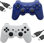 Eagolloar Wireless Controller 2 Pack for PS3, Dual Analog Bluetooth Rechargeable Game Controller for PS3 with Charging Cable,Dual Vibration-Blue and White