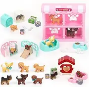 32Pcs Dog Toys for Kids Pretend Play Dog Figures Playset Toddlers Toy Interactive Puppy Role Play Set Realistic Dogs Care Center Birthday Gifts for 3 4 5 6+ Year Old Girls and Boys (Dog Hotel)