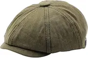 [Sandy Ting] Men's 8 Piece Newsboy Flat Cap Cotton Gatsby Ivy Golf Cabbie Hat, Green, One Size