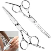 keyxer Pack of 2 Premium Stainless Steel Hair Scissors, Ultra Sharp and Precise Thinning Scissors, Hair Scissors for Thinning and Shaping, Suitable for Home, Hairdressing Salon and Hairdressers
