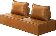 OIKITURE 2PCS Modular Sofa with Adjustable Back, Armless PU Leather Sofa Easy Assemble, Per Unit Max Capacity 150kg, 2 Pillow, Sits up 4, Brown