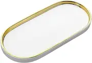 Ceramic Tray, Nordic Style Bathroom Vanity Tray with Golden Rim, Decorative Tray Countertop Sink Storage Holder Organizer for Soap, Candles, Perfume, Comestic, 25 * 11.5 * 2cm, White