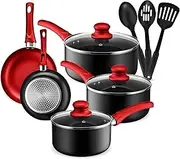 [AHEIM] Pots and Pans Set, Aluminum Nonstick Cookware Set, Fry Pans, Casserole with Lid, Sauce Pan, and Utensils, 11 Piece Cooking Set
