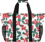 [sanluoli] Bag Collapsable Tote Bag For Beach Sandproof with Handles Laundry Bag Tote, White Red Simple Blooms, 1 size
