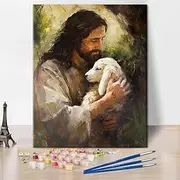 TISHIRON Paint by Numbers Kit for Adults Jesus Paint by Numbers for Adults Kids Jesus Holding Lamb Adult Paint by Number Kits on Canvas Oil Painting Art Crafts 16x20 in