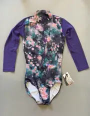 Eleve Leotard, New, Front Zip, Front Lining, Purple Mesh, Size Medium