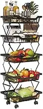 Folding Rack Without Installation,Floor-Standing Multi-Layer Storage Rack,Mobile Trolley Wheels,for Living Room Bathroom(Black,35x27x95cm)