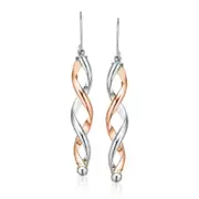 Sterling Silver & 9ct Rose Gold Shepards Hook Twist Drop Earrings