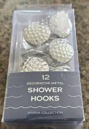 Marina Collection 12 Decorative Metal Shower Hooks Silver Hammered Round