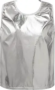 [FEESHOW] Kid Boys Shiny Shirt Sleeve Tank Top T-Shirt Performance Jazz Hip Hop Dance Clothings