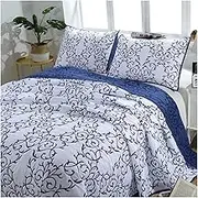 White Blue Quilt Twin Queen King Cotton Embroidery Bedding Sets Lightweight Bedspread Coverlet Quilted Blanket Thin Comforter Bed Cover 3 Pieces(173x218cm+51x66cm x2)