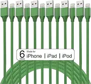 6Pack(3/3/6/6/6/9 FT)[Apple MFi Certified] iPhone Charger Nylon Braided Fast Charging Lightning Cable Compatible iPhone 14/13/12/11 Pro Max/XS MAX/XR/XS/X/8/7/Plus/6S iPad AirPods-Green