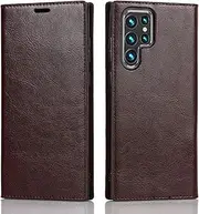 [Cavor] for Samsung Galaxy S22 Ultra Case, Crazy Horse Pattern PU Leather Book Folio Flip Wallet Case Phone Cover with Kickstand Feature & Card Slots for Samsung S22 Ultra 5G (6.8") - Dark Brown