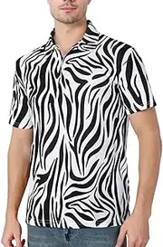[COSAVOROCK] Men's Polo Shirts with 3D Animal Print, Stylish Golf Polos Short Sleeve Shirts, Zebra, XL