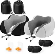 [CloudBliss] Travel Pillow Premium Memory Foam, Comfortable & Supportive Neck Pillow, Neck Pillows for Sleeping Travel, Airplane Pillow for Sleeping Airplane, Car, Office and Home（Black & Dark Grey）