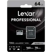 Lexar Microsdxc Card 64GB High-Performance 1066x UHS-I U3 Silver