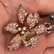 Vintage Nolan Miller Glamour Collection Pink Lily Rhinestone Pin Brooch
