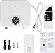 Eacam Electric Tankless Water Heater, 3000W Hot Water Heater 6 Seconds, Remote Control, Wall-Mount Design, Safe to Use, Compact Size, for Home, Kitchen, Bathroom (without Plug)