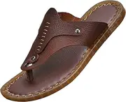 [GHYUB] Mens Flip Flops Soft Comfort Non-Slip Slippers Indoor Outdoor Summer Holiday Beach Pool Sandals, Luxury Leather Men Home Slippers (Color : Brown, Size : EUR41)