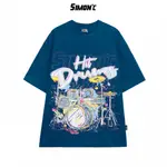 SIMON'C DRUMS 圓領 T 恤 - 2 色棉質中性大碼本地品牌時尚