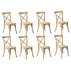 8PCS Crossback Dining Chair Solid Birch Timber Wood Ratan Seat Natural