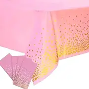 4 Pack Disposable Plastic Tablecloth, Gold Stamping Dot Rectangular Table Cloth,Disposable tablecloths for Indoor or Outdoor Tables Party Decorations, Birthdays, Wedding, 137x 274cm (54" x 108") Pink