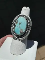 LG Thunder Mtn. Turquoise, Sterling Silver Ring, Navajo artist Kevin Max, sz 7
