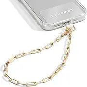 Lawonda Phone Charm Women Cell Phone Wrist Strap with Metal Chain Detachable Phone Lanyard Hands-Free Mobile Phone Accessory Regal Gold