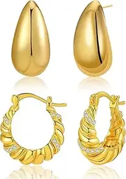 [Zyvtez] Bottega Earring Dupes Thick Gold Hoop Chunky Gold Hoop Earrings Earrings Clip On Earrings Gold Hoops, Copper, No Gemstone