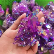 50g Natural Aura Purple Titanium Quartz Crystal Cluster Geode Specimens Healing