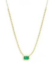 Meira T 14K Yellow Gold Ball Chain Emerald Solitaire Necklace, 18