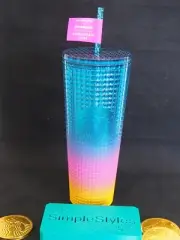 Starbucks Tim Singleton 2023 Pride Blue Purple Yellow Grid 24 fl oz Tumbler NWT