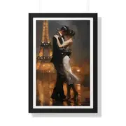 Framed Couple Dancing in Paris France Vertical Poster Moody colors Romance Print