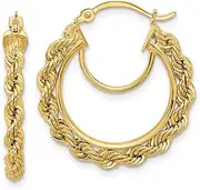 [JewelryWeb] 10k Solid Yellow Gold Polished and Sparkle Cut Rope 2.95mm Hoop Earrings-Hoop Earring for Women