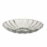 Classic Touch Decor Silver Round Flower Shaped Beaded Tray, Stainless Steel, 10"