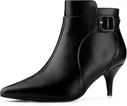 [Allegra K] Women's Pointy Toe Zipper Buckle Decor Kitten Heels Ankle Boots