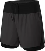 [Aosufei] Men's Compression Liner Quick Dry Shorts 2 in1 Elastic Waist Swim Trunks Loose Stretchy Sports Shorts