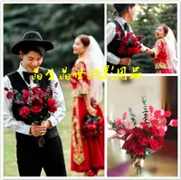 在飛比找樂天市場購物網優惠-中式婚禮新娘捧花 婚紗攝影道具仿真紅玫瑰 外景秀禾服手捧花