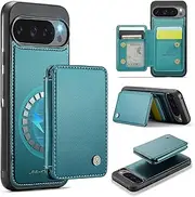 [ELEPIK] for Google Pixel 9 Pro XL Case, Removable Magnetic Wallet Case with Card Holder, Kickstand, [Compatible with MagSafe] [RFID Blocking] with Wireless Charging for Pixel 9 Pro XL Case, Green