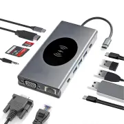 Pobod 13 in 1 Type-C Docking Station with USB3.0*3 USB-C PD USB-C*2 HDMI VGA RJ45 SD/Micro SD Card Reader Slot 3.5mm Aud