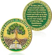 Rooted in Christ Christian Challenge Coins Tree of Life Jesus Bible Coin Colossians 2:6-7 Jesus God Christian Prayer Token Art Pocket Bible Verses Jesus Religious Gifts for Men Women
