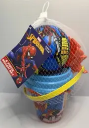 Marvel Spider-Man 6pc Beach Set ~ Bucket, Sieve, Spade, Rake, Mould & Ball ~ New