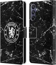 Head Case Designs Officially Licensed Chelsea Football Club Black Marble Crest Leather Book Flip Case Cover Compatible with Samsung Galaxy A15