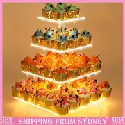 Acrylic Cake Stand Set with 4M LED Lights 4 Tiers Square Cupcake Display Tower