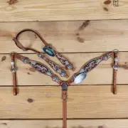 Western Leather Headstall and Breast Collar Tack Set