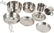 harayaa 8Pcs Camping Cookware Mess Kit Outdoor Cutlery Foldable Handle Camping Utensils Pot Pan Cup Gear for Traveling Camping Beach