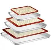 Baking Sheet with Silicone Mat Set, Set of 6 (3 Sheets + 3 Mats), Stainless S...
